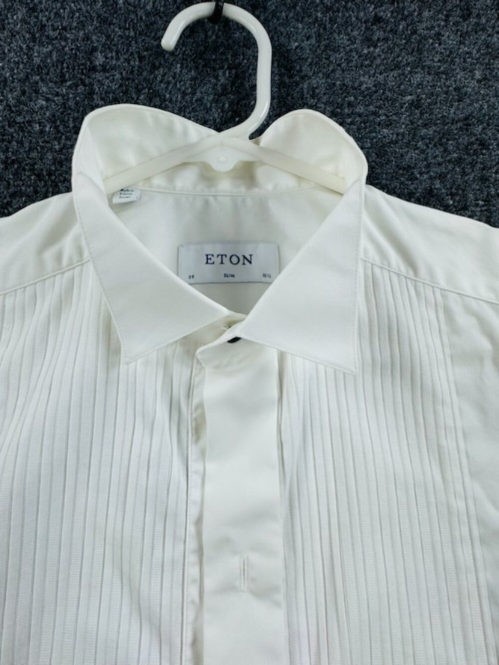 Eton Formal Pliss Slim French Cuff White 15.5 Long Sleeve Mens Cotton Shirt